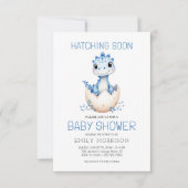 QRコードブルー恐竜ハッチングもうすぐ赤ちゃんシャワー 招待状 (正面)