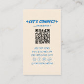 QRコードブルー手描き書レトロファンキーフローラ 名刺 (裏面)