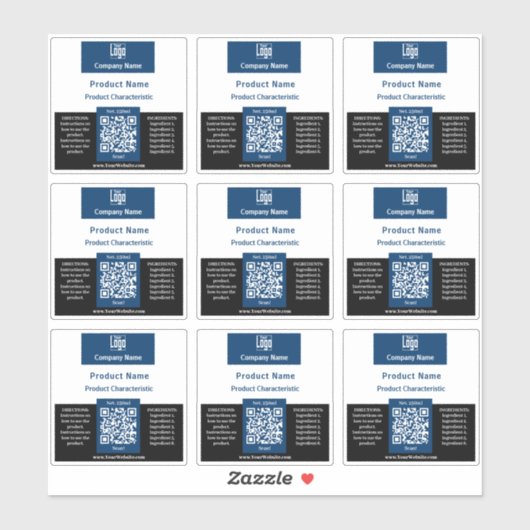 QRコードブルー白黒スクエアコンテナラベル シール (シート)