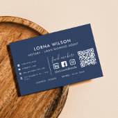 QRコードブルー&ホワイトプロフェッショナル公証人 名刺