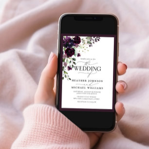 QRコードプラムパープルフローラ水彩スクリプト 招待状