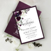 QRコードプラムパープルフローラ水彩スクリプト 招待状