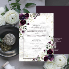 QRコードプラムパープル金ゴールド水彩大理石秋 招待状