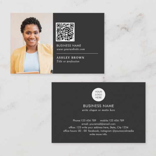 QRコードプロフェッショナルシンプルロゴ不動産仲介業者写真バス 名刺 (正面/裏面)