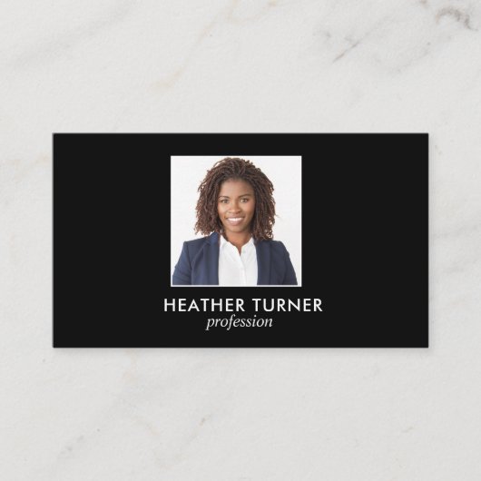 QRコードプロフェッショナルスクエアヘッドショットフォトブラック 名刺 (正面)