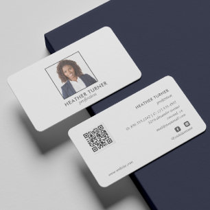 QRコードプロフェッショナルスクエアヘッドショットフォトホワイト 名刺