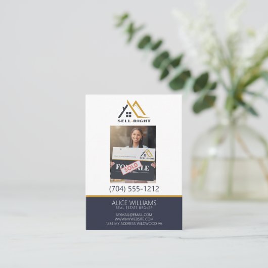 QRコードプロフェッショナルフォトモダン不動産仲介業者ブローカー 名刺 (スタンド正面)