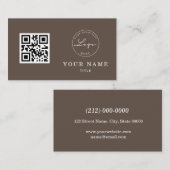 QRコードプロフェッショナルブラウンクラシックロゴカスタム 名刺 (正面/裏面)