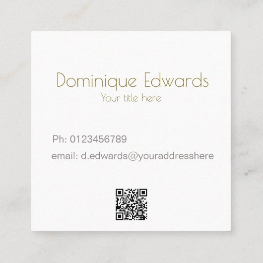 QRコードプロフェッショナルブルー金ゴールドカラーデザイナー スクエア名刺 (裏面)