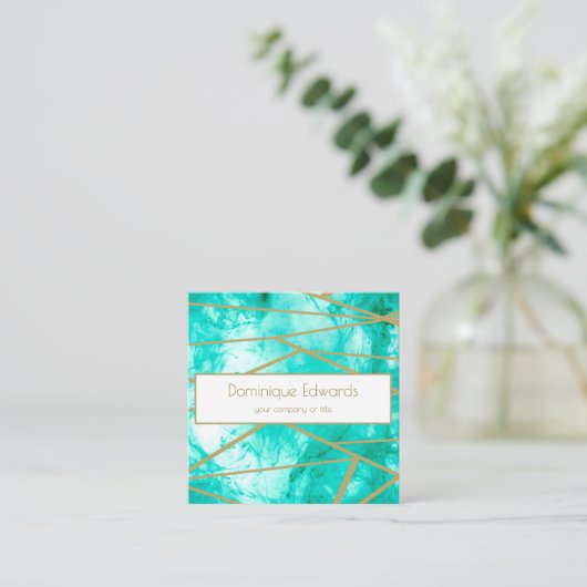 QRコードプロフェッショナルブルー金ゴールドカラーデザイナー スクエア名刺 (スタンド正面)