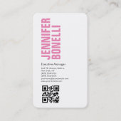 QRコードプロフェッショナルミニマルはっきりしたリストピンクホワイト 名刺 (正面)