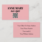 QRコードプロフェッショナルモダンピンクブラックヘアスタイリスト 名刺 (正面/裏面)