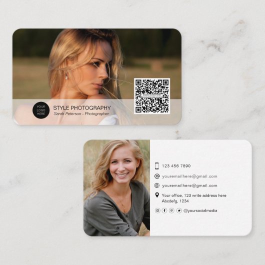 QRコードプロフェッショナルモダン写真家 名刺 (正面/裏面)