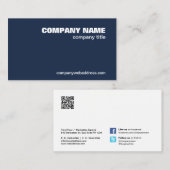 QRコードプロフェッショナル会社ネイビーブルーミニマリスト 名刺 (正面/裏面)