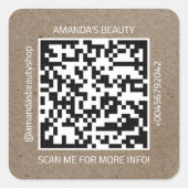 QRコードプロモーション名連絡くもの巣クラフト紙 スクエアシール (正面)