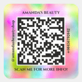 QRコードプロモーション名連絡くもの巣ホログラフィック スクエアシール (正面)