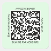 QRコードプロモーション名連絡くもの巣ミントグリーン スクエアシール (正面)