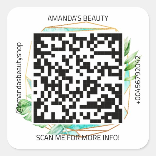 QRコードプロモーション名連絡くもの巣熱帯金ゴールド スクエアシール (正面)