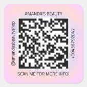 QRコードプロモーション名連絡くもの巣紫ピンク スクエアシール (正面)