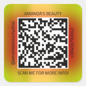 QRコードプロモーション名連絡くもの巣赤い黄色 スクエアシール (正面)