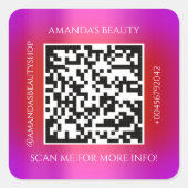 QRコードプロモーション名連絡ピンクレッド スクエアシール (正面)