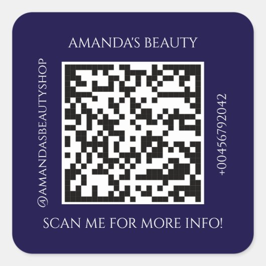 QRコードプロモーション名連絡紫 スクエアシール (正面)