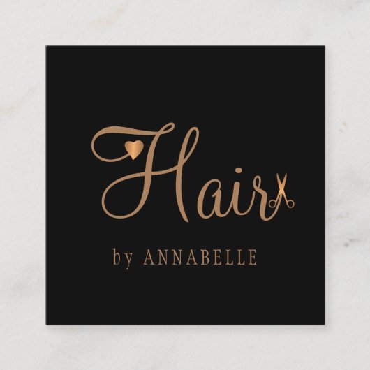 QRコードヘアスタイリストプロフェッショナル金ゴールド黒 スクエア名刺 (正面)