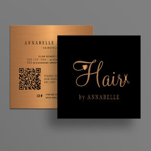 QRコードヘアスタイリストプロフェッショナル金ゴールド黒 スクエア名刺