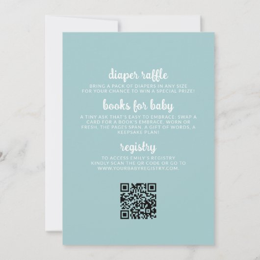 QRコードベビーオンボードサーフボードビーチシャワーボーイ 招待状 (裏面)