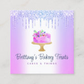 QRコードベーカリーパープルケーキグリッタードリップデザート スクエア名刺 (正面)