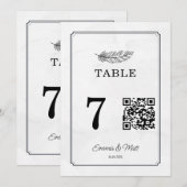 QRコードベージュエレガントなウェディングテーブル番号カード (正面/裏面)