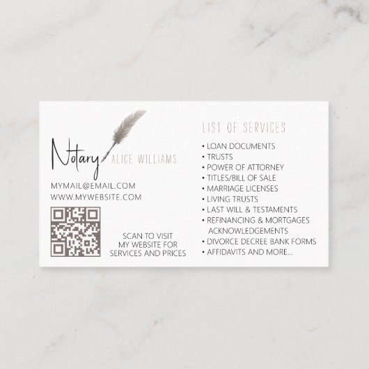 QRコードベージュ&ホワイトミニマリスト公証人写真 名刺 (裏面)