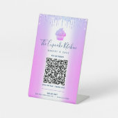 QRコードペイはこちらパープルカップケーキグリッターベーカリー 台座サイン (正面)