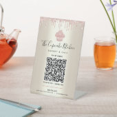 QRコードペイヒースピンクカップケーキグリッター金ゴールドベーカリー 台座サイン (インサイチュ)