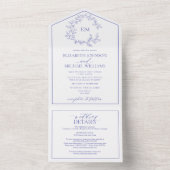 QRコードペリウィンクル葉付きクレストモノグラム結婚ズ オールインワン招待状 (内側)