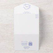 QRコードペリウィンクル葉付きクレストモノグラム結婚ズ オールインワン招待状 (外側)