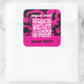 QRコードホットピンクブラックとホワイトブライトモダン スクエアシール (バッグ)