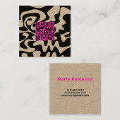 QRコードホットピンクレトロGroovyクラフト スクエア名刺 (正面/裏面)