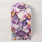 QRコードホットピンク明るい赤紫色水の色の蘭の結婚式 オールインワン招待状 (外側)