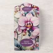 QRコードホットピンク明るい赤紫色水の色の蘭の結婚式 オールインワン招待状 (外側)