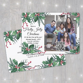 QRコードホリーすてきクリスマス緑1写真 シーズンカード