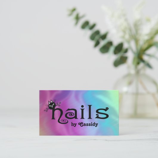 Qrコードホログラフィックアワリー黒猫おもしろい爪、 ネイル 名刺 (スタンド正面)