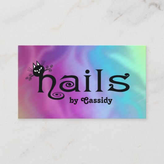 Qrコードホログラフィックアワリー黒猫おもしろい爪、 ネイル 名刺 (正面)