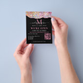 QRコードホログラフィックゲートグリッターWe're Open Black チラシ (手)