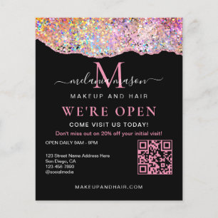 QRコードホログラフィックゲートグリッターWe're Open Black チラシ