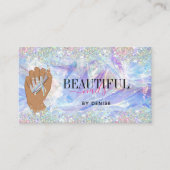 QRコードホログラフィックネイルサロンの女性の手の爪、 ネイル 名刺 (正面)