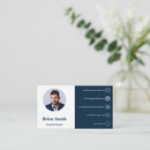 QRコードホワイトおよびブルーファイナンシャルプランナー 名刺 (スタンド正面)