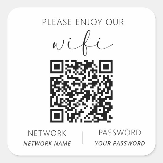 QRコードホワイトお願い楽しむWifi スクエアシール (正面)