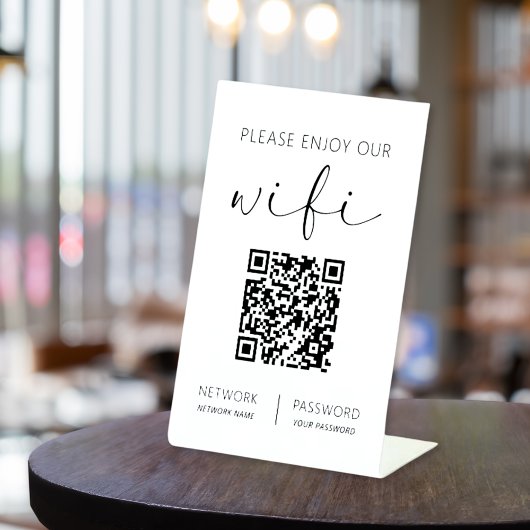 QRコードホワイトお願い楽しむWifi 台座サイン