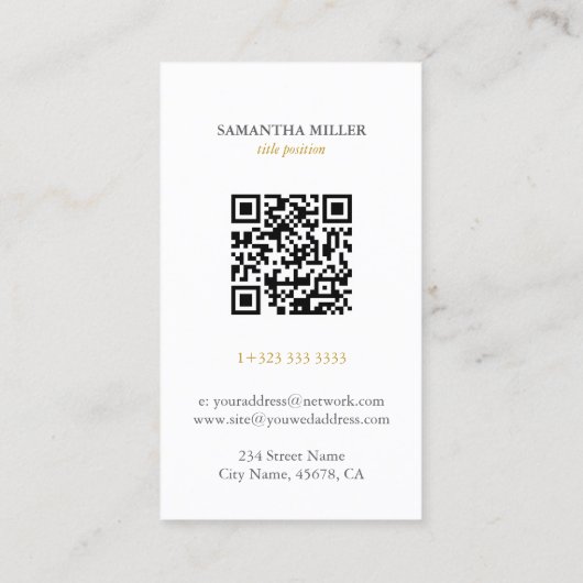 QRコードホワイトグレー金ゴールドミニマルヘア 名刺 (裏面)